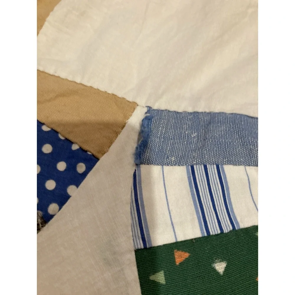 Vintage Handmade Double Wedding Quilt Topper Unfinished Patchwork 60